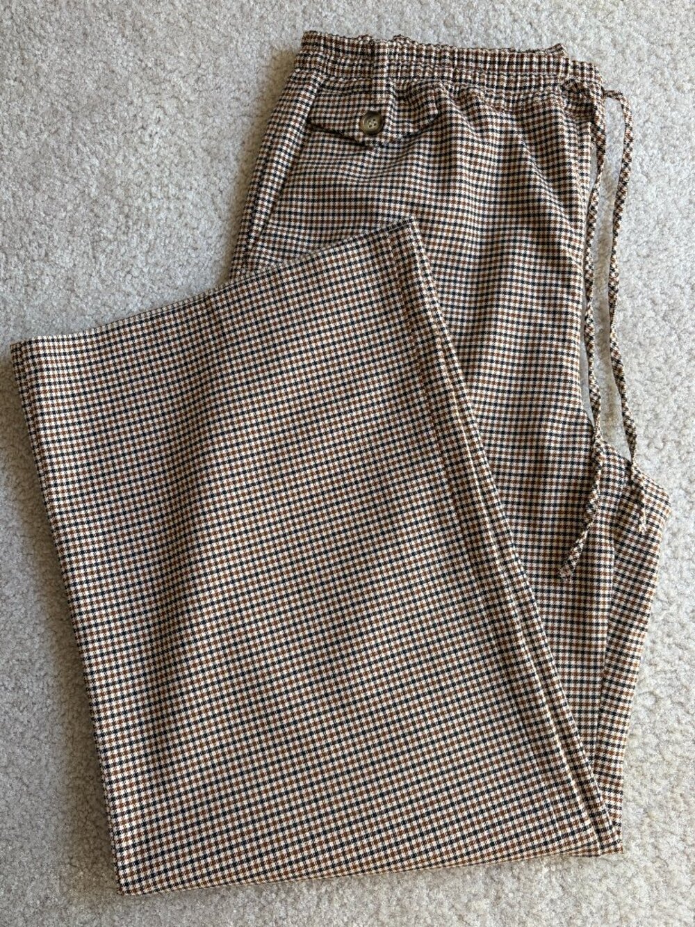 Anthropologie Maeve Tan & Black pull on Checked Wide-Leg Pants Size M but fits L